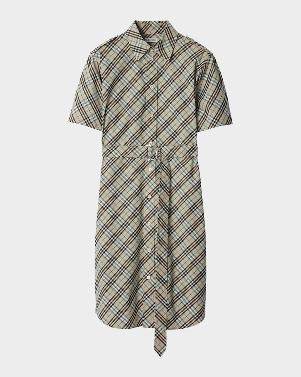 Check Belted Shirt Dress